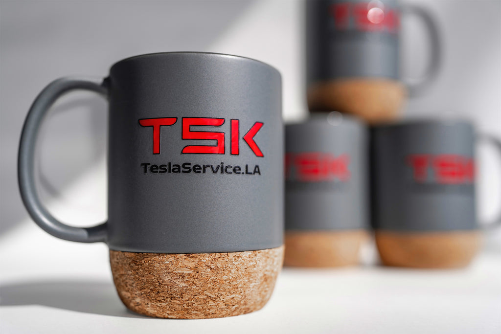 TSK Premium Coffee Mug – TeslaService.LA Edition (Matte Gray / Cork Base)