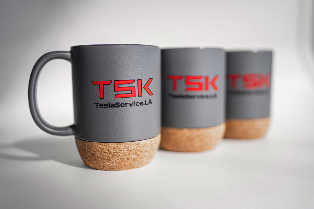 TSK Premium Coffee Mug – TeslaService.LA Edition (Matte Gray / Cork Base)