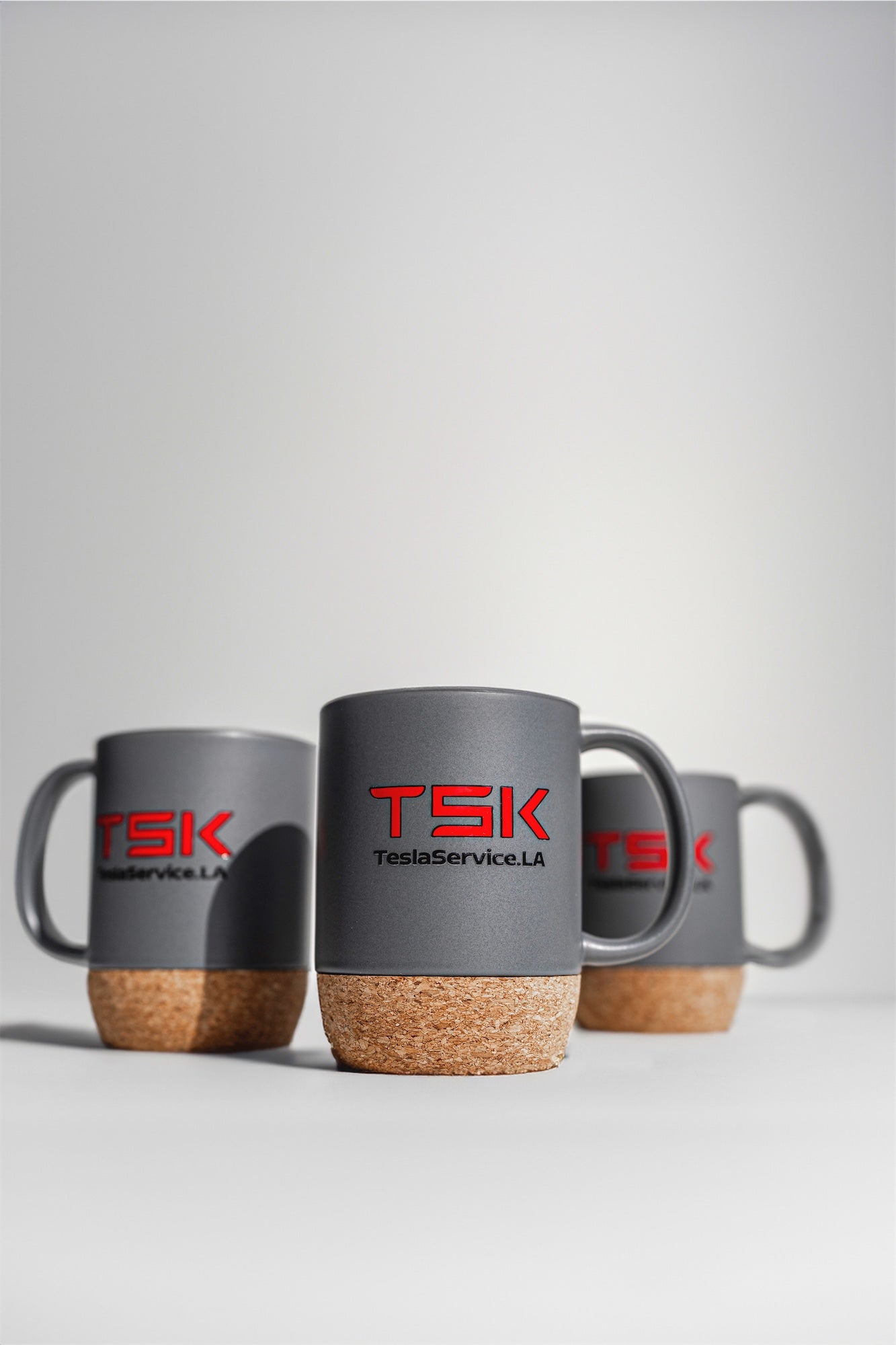 TSK Premium Coffee Mug – TeslaService.LA Edition (Matte Gray / Cork Base)