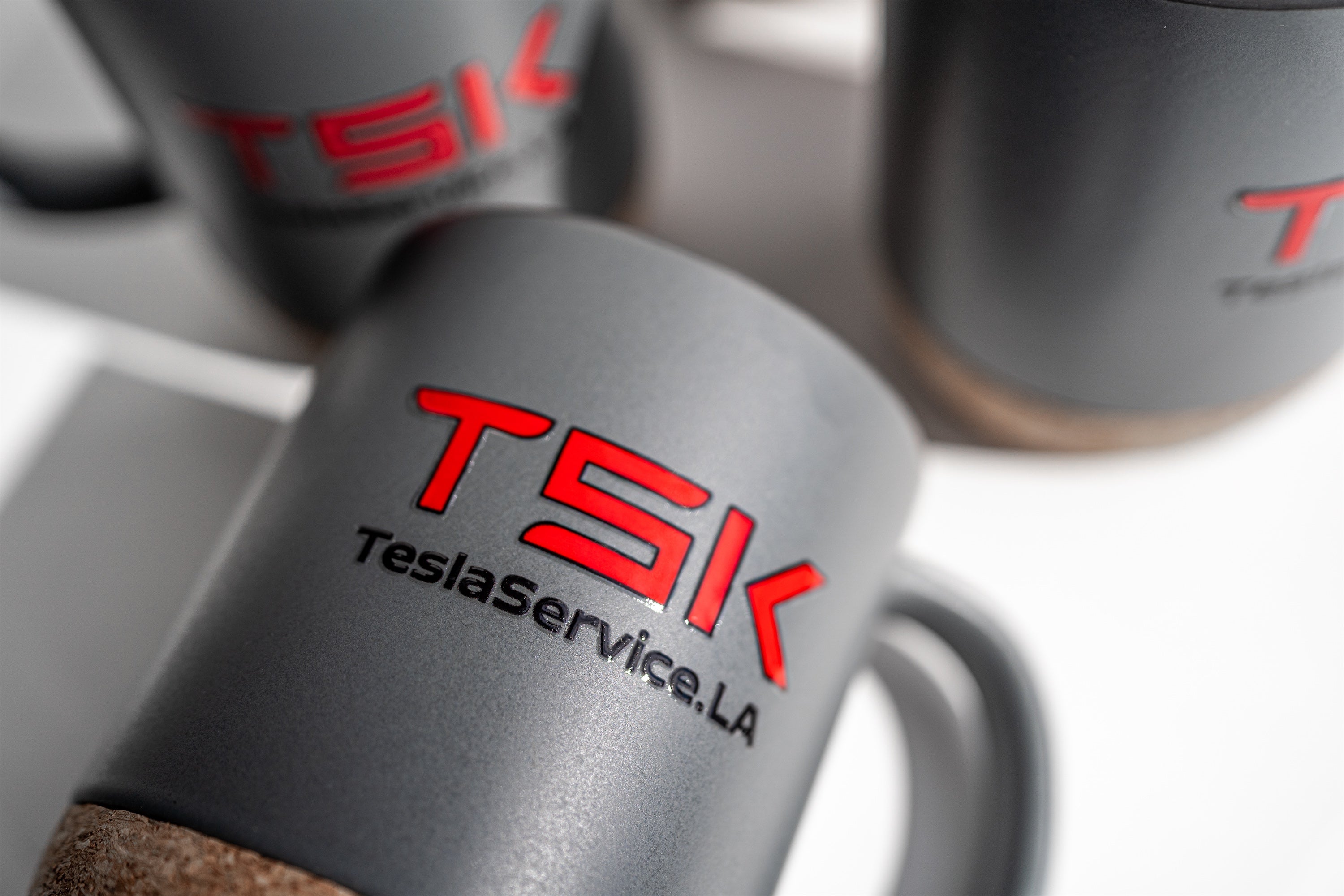 TSK Premium Coffee Mug – TeslaService.LA Edition (Matte Gray / Cork Base)