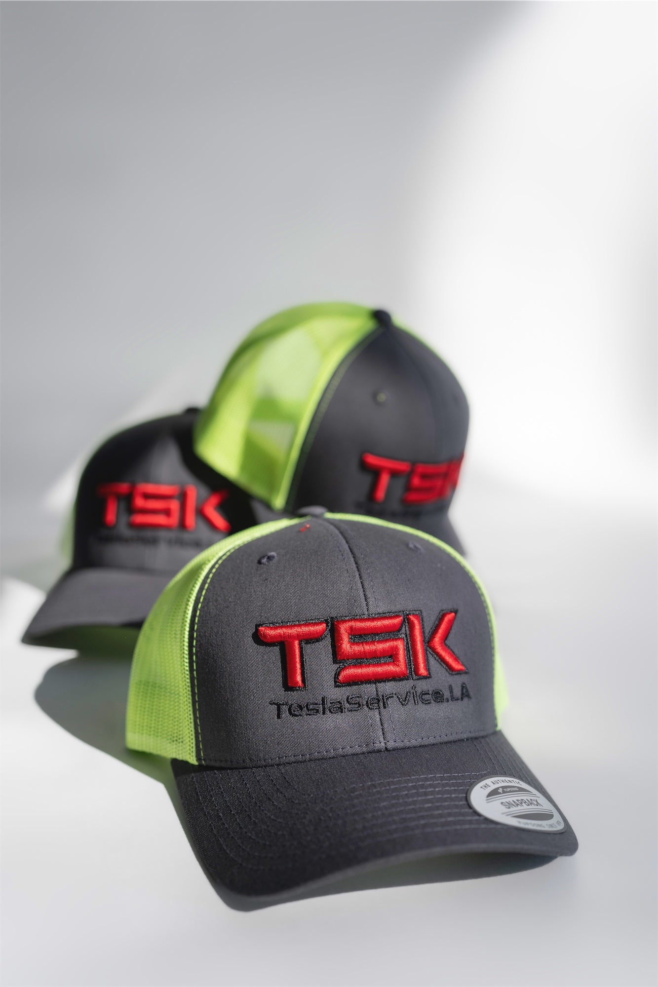 TSK Trucker Hat TeslaService.LA – Black Neon Green Snapback Cap